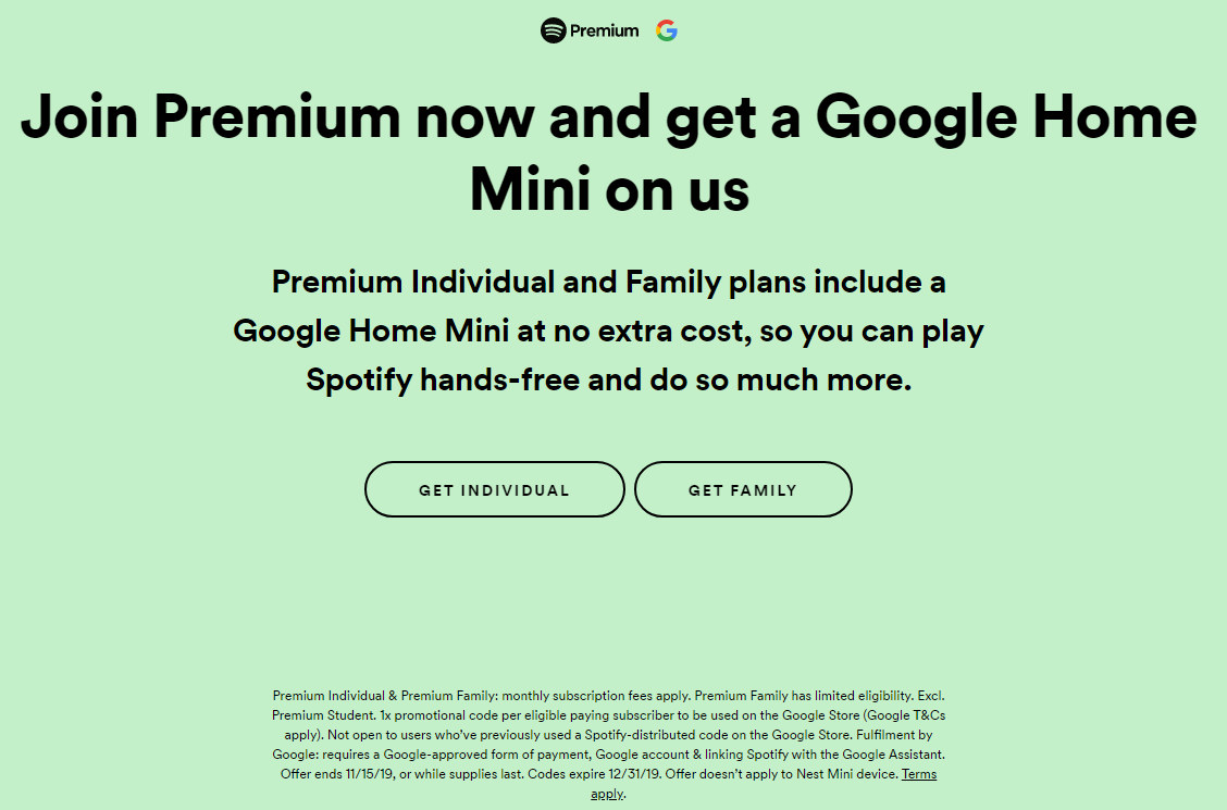 Free Google Home Mini Spotify Premium